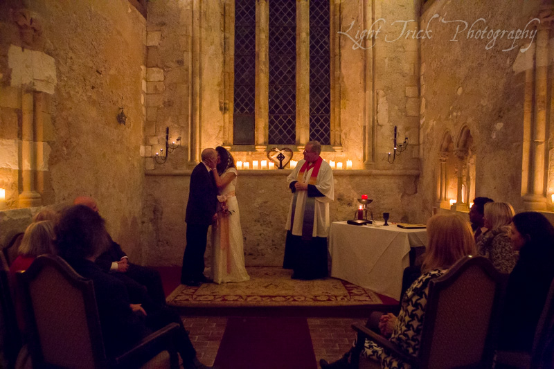 First kiss at a chapel wedding